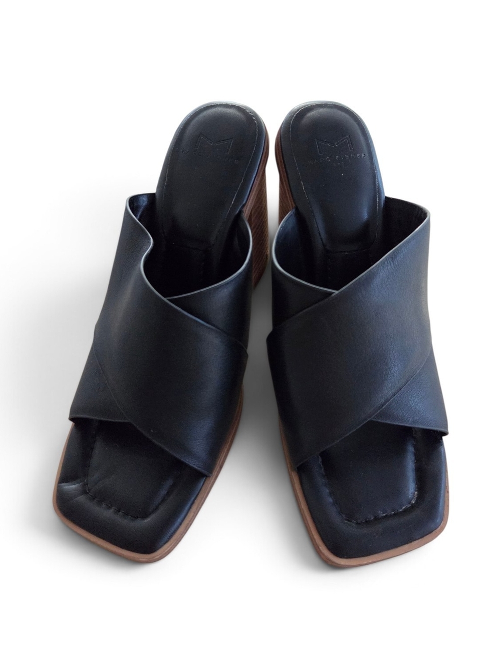 Marc Fisher Black Leather Crossband Mule Sandals- US 8